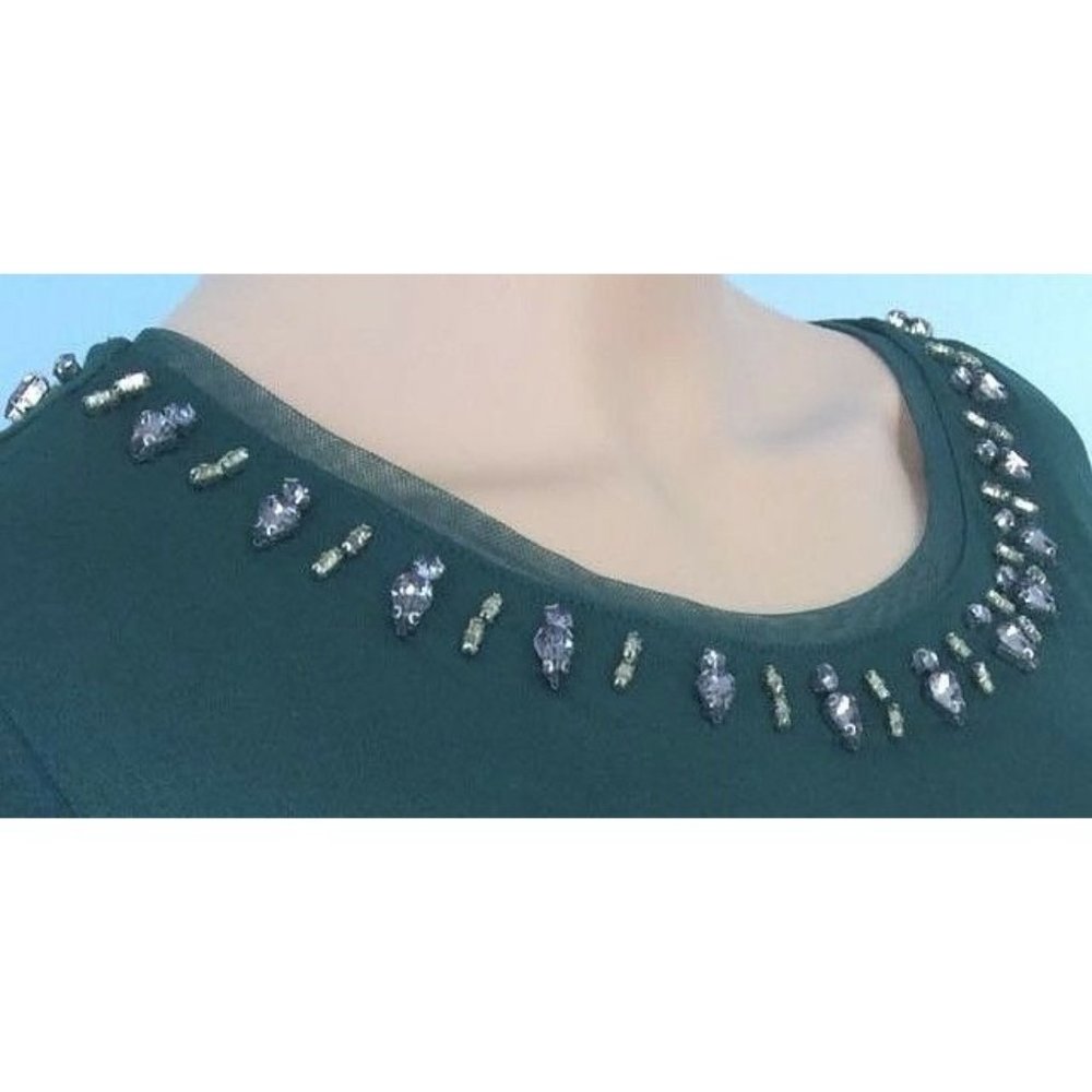 NWT Massimo Dutti Women's Top Sweater Green Long Sleeve Rhinestone Crystal S - Picture 3 of 12